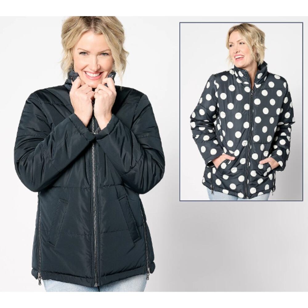 A628046 ISAAC MIZRAHI Printed Reversible Puffer Jacket Pitch Black XXS